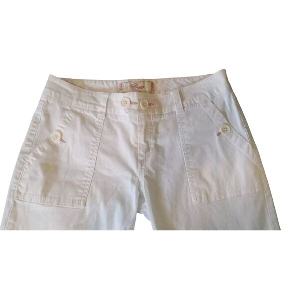Plugg White Thin Corduroy Cuffed Cropped Pant 9 Pink Logo Preppy Y2K Coquette - Picture 2 of 3
